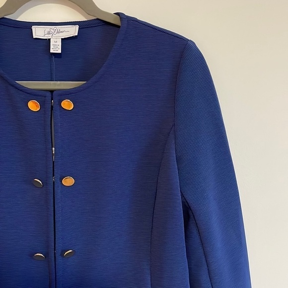 NEW Libby Edelman Captain Jacket Blue Gold Button Long Sleeve Ribbed Medium - Picture 7 of 14